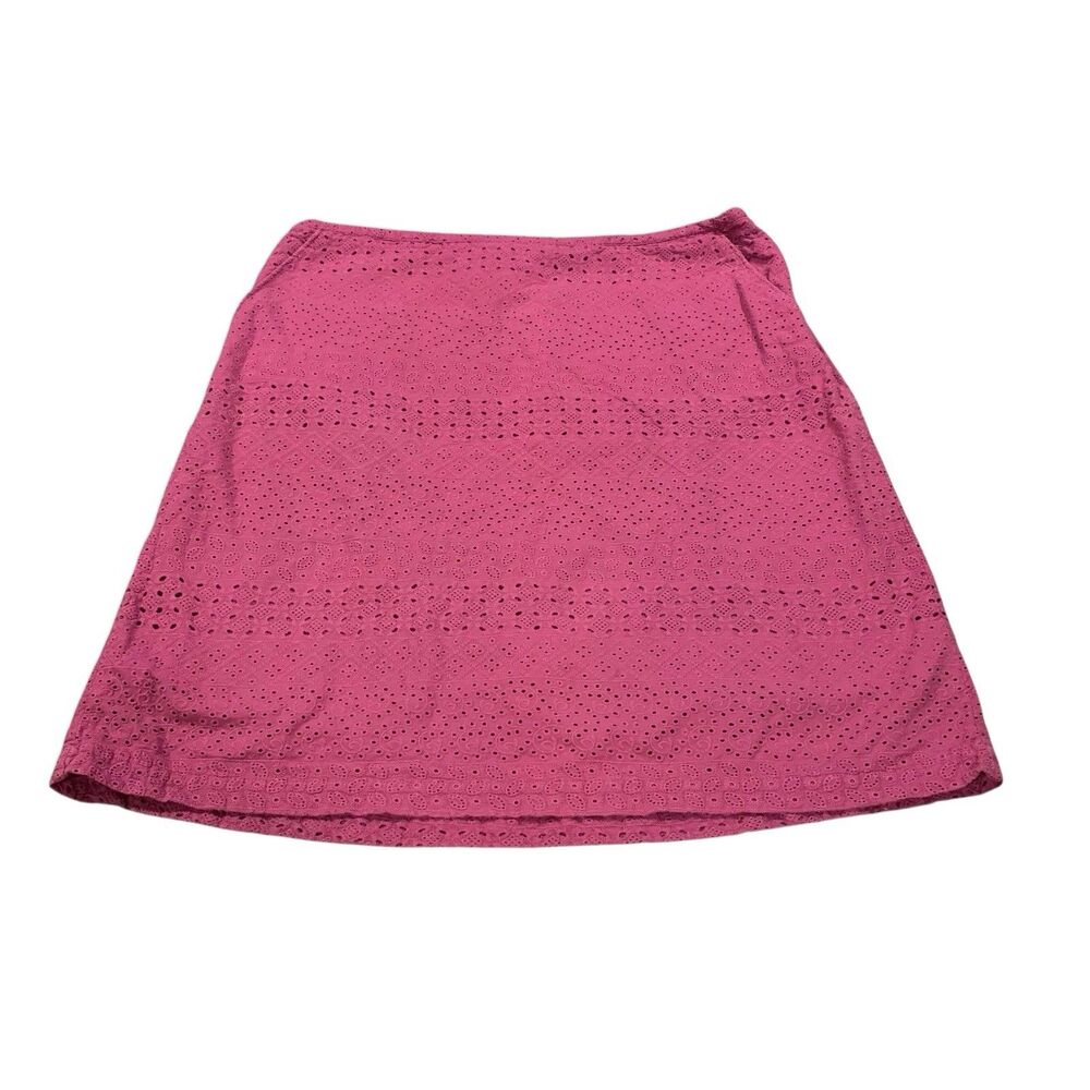 LL Bean Womens Favorite Fit Pink Eyelet Knee Length Pencil Skirt 12 Beach Cruise